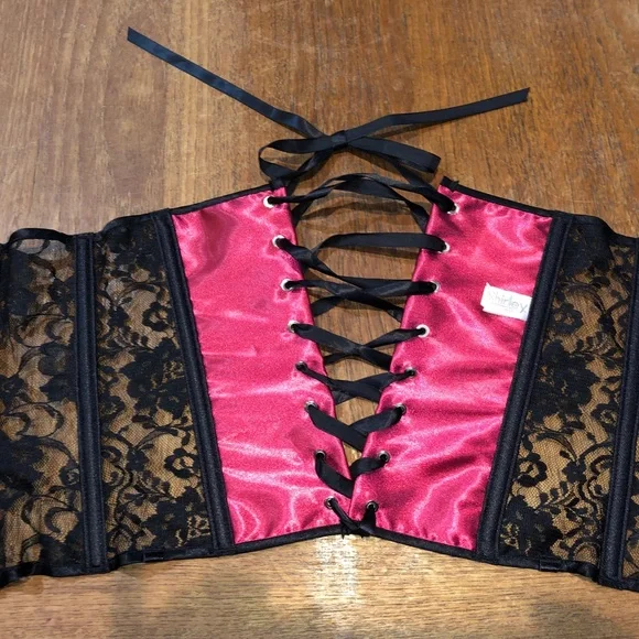 Vtg. 90's Shirley Red Satin & Black Lace Underbust Corset - Small - Picture 8 of 13